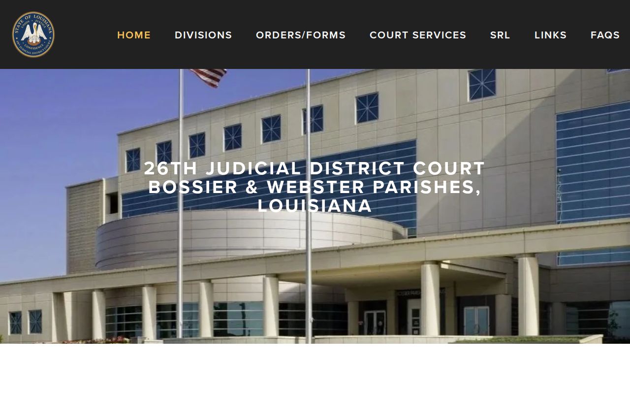 Twenty-Sixth Judicial District Court home page for Webster Parish warrant cases