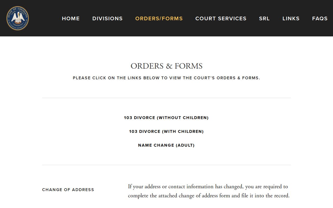 Twenty-Sixth Judicial District Court orders and forms page for Webster Parish bench warrant recalls