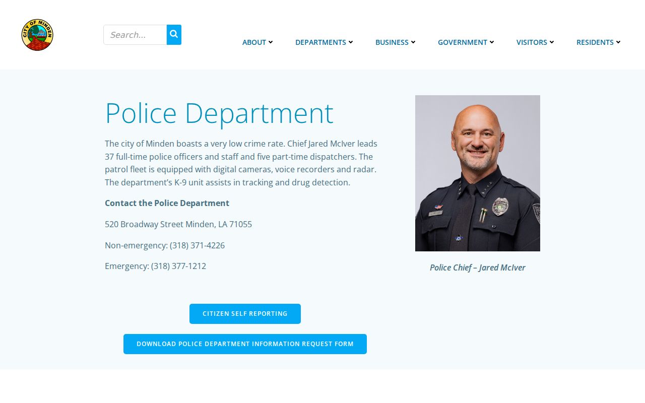 Minden Police Department contact page used for Minden warrant records questions