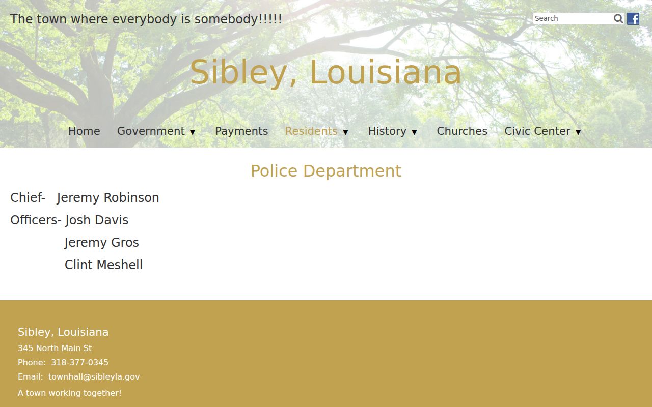 Sibley Police Department page listing officers and contact for Sibley warrant records